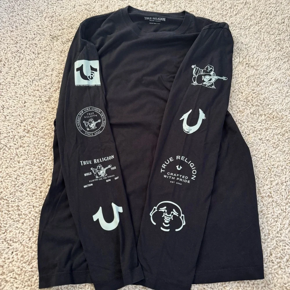 True Religion Long Sleeve Icons Logo Mens Medium - Black TEE